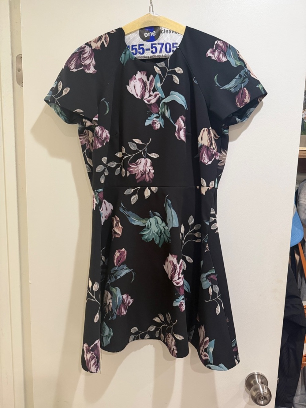 Stylestalker Black Floral Mini Dress with Purple & Teal Blooms